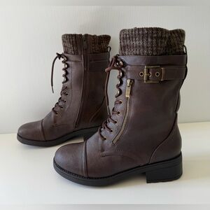 Women's Lace up Mid Calf Combat Boots Brown Size 10 NEW